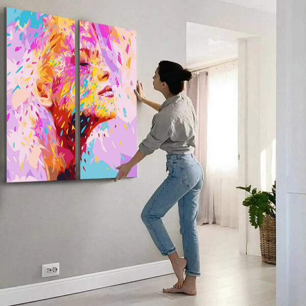 Painting by numbers art lifestyle woman profile with pastel blobs 2 panels
