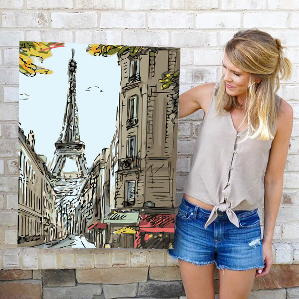 Painting by numbers art landscape view to Eiffel Tower in Paris