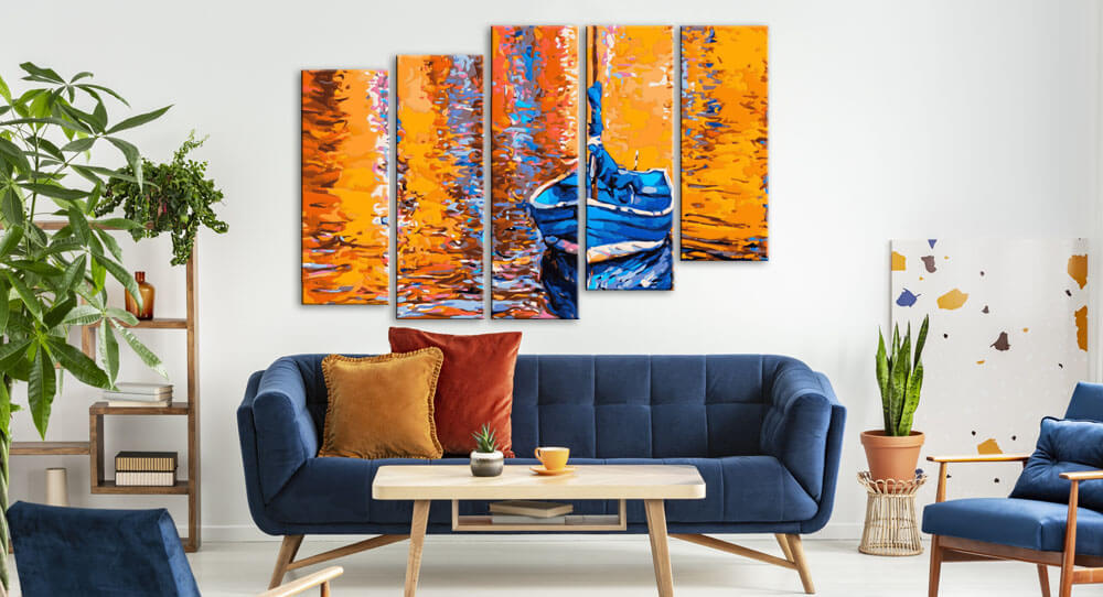 Painting by numbers nature art boat at the lake II 5-piece