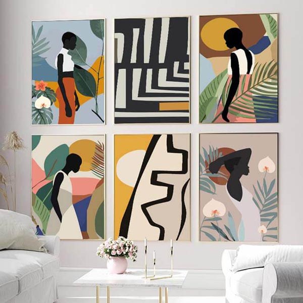 Painting by Numbers Art Minimalism Black Woman Plant 6 panels