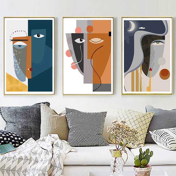 Painting by Numbers Art Minimalism Simple Shapes Face III 3 panels