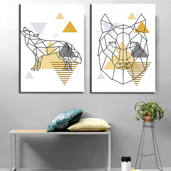 Painting by Numbers Art Line Drawing Geometry Polygon Wolf 2 panels