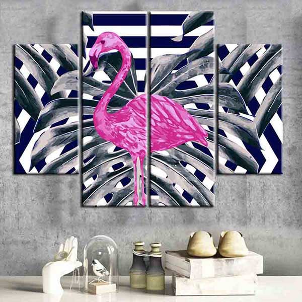 Malen nach Zahlen Abstrakte Kunst Flamingo 4-teilig