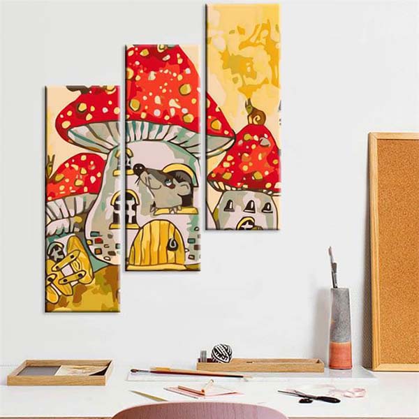 Painting by Numbers Art Illustration Fly agaric House with Mouse 3-piece