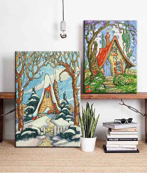 Painting by Numbers Art Illustration Snow-covered house