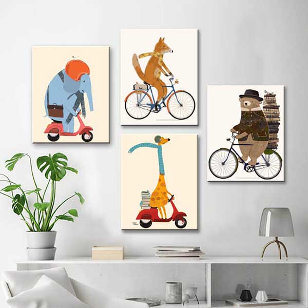 Painting by numbers animals elephant on the scooter 4 panels