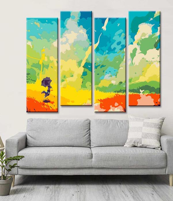 Painting by numbers art Colorful painting man with umbrella 4 panel