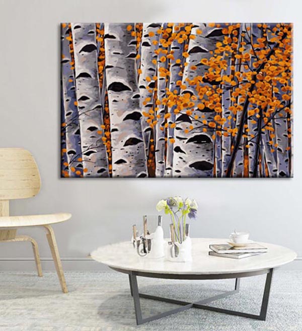 Painting by numbers art nature bare trees with autumn leaves