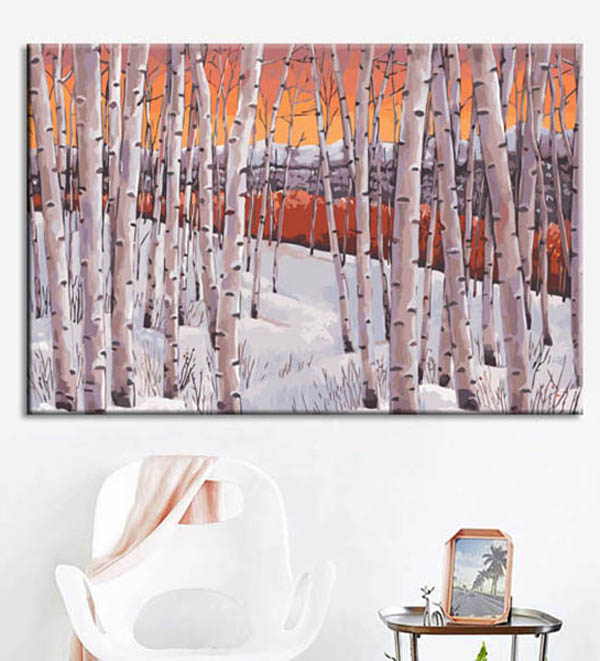 Painting by numbers art nature bare trees in winter landscape