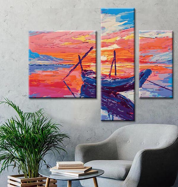 Painting by numbers nature art boat at the sea I 3-piece
