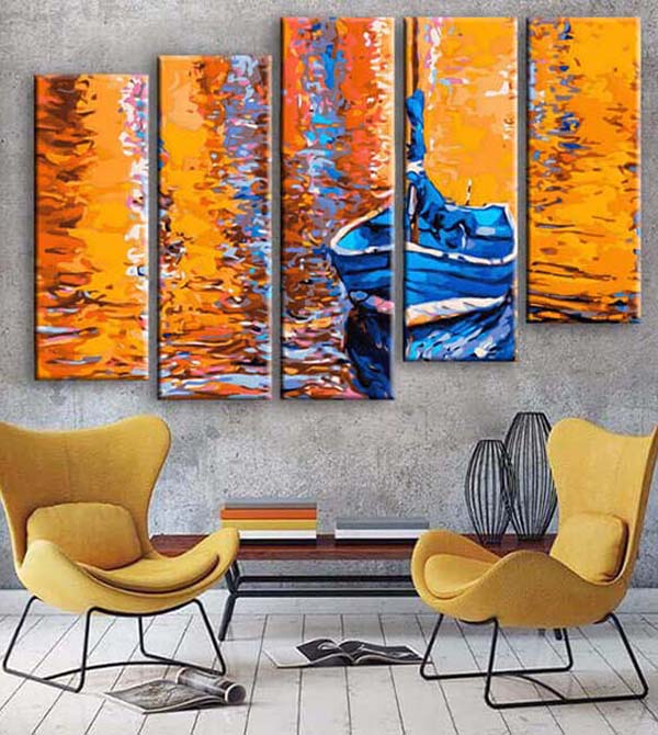 Painting by numbers nature art boat at the lake II 5-piece