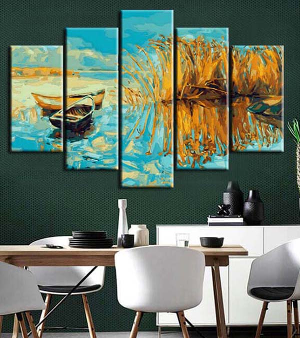 Painting by numbers nature art boat at the sea II 5 pieces