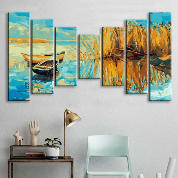 Painting by numbers nature art boat at the sea 7 pieces