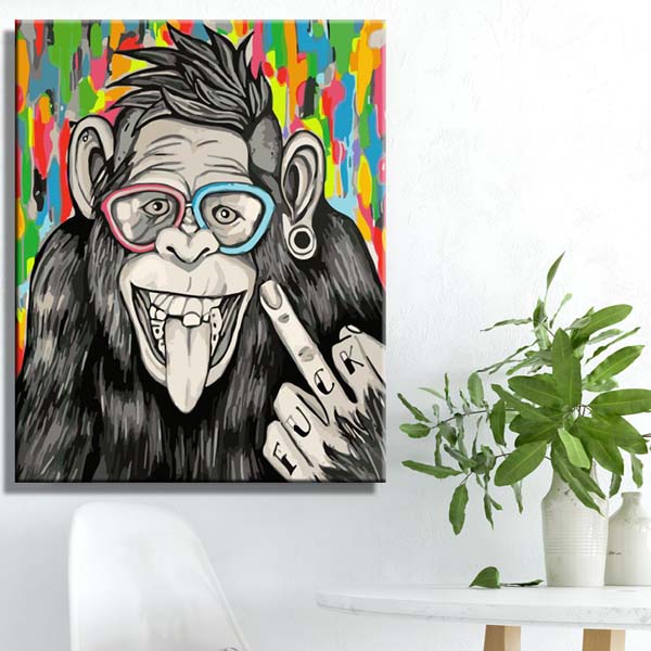 Painting by numbers art animal funny monkey with glasses