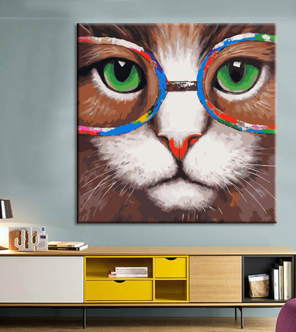 Painting by numbers art animal cat with colorful glasses