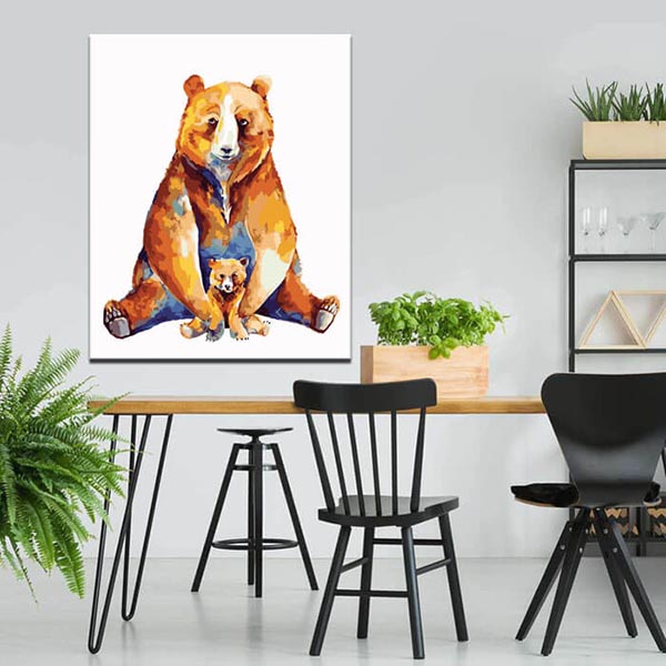 Painting by numbers art animal bear mother with bear baby