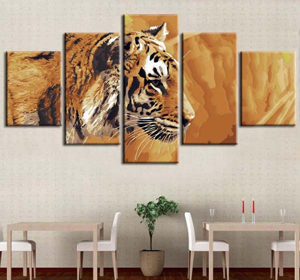 Painting by numbers art animal tiger in the savannah 5-piece