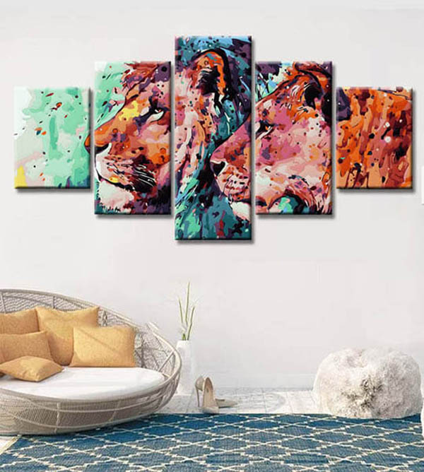 Painting by numbers art animal two lion profiles with color differences 5-piece