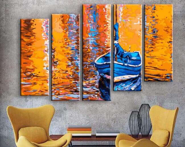 Painting by numbers nature art boat at the lake II 5-piece