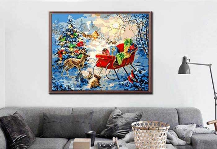 Painting by numbers sled with gifts