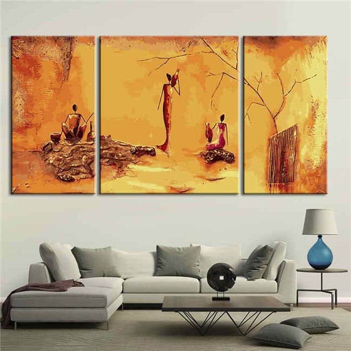 Painting by Numbers African Abstract Art - Life in Village 3 Panel