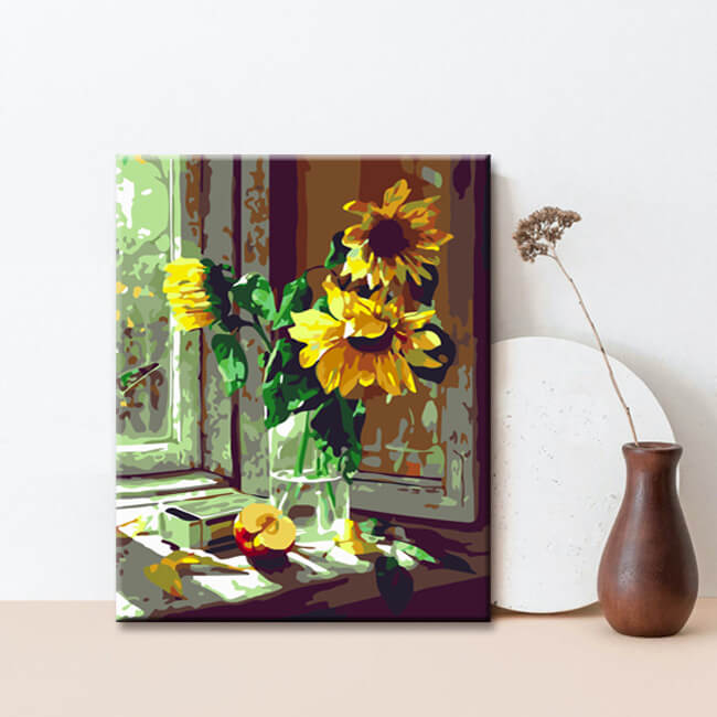Paint by numbers vase with sunflowers