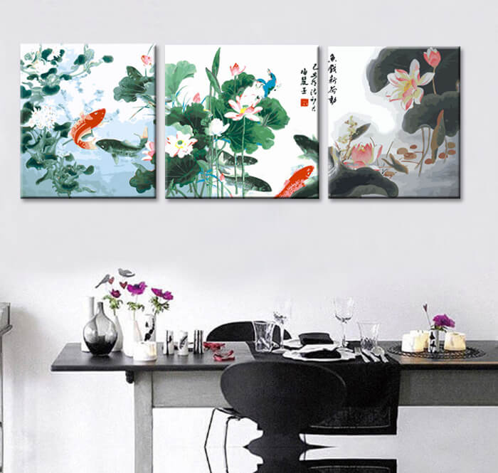 Painting by number asian flowers triptych