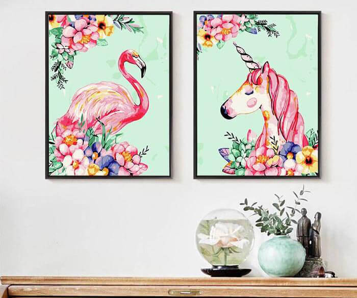 Painting by numbers flamingo and flowers