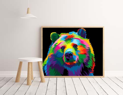 Painting by Numbers Bear rainbow colorful