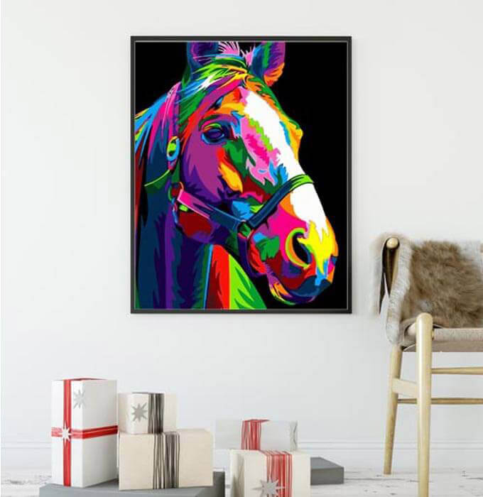 Malen nach Zahlen Pferd Regenbogen bunt
