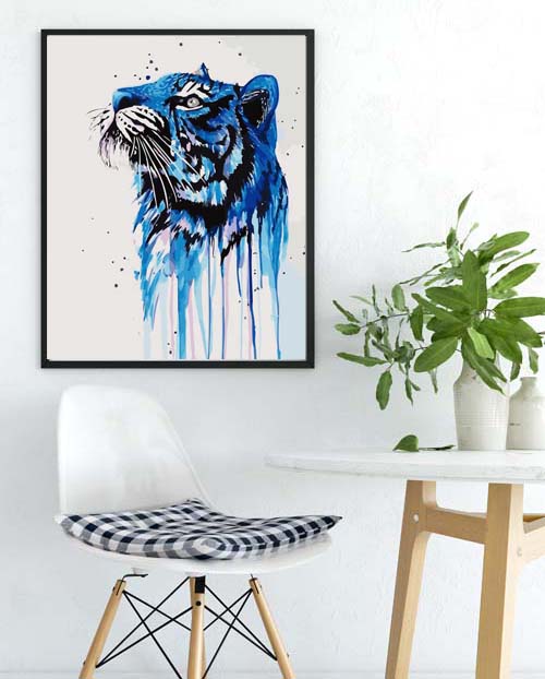 Painting by Numbers Tiger head blue animal art