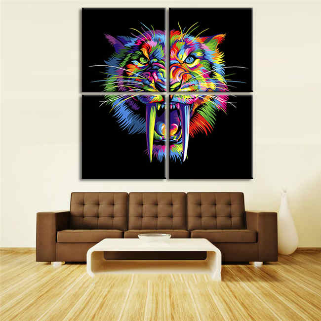 Painting by Numbers Tiger in Rainbow Colors Animal Art - 4 pieces