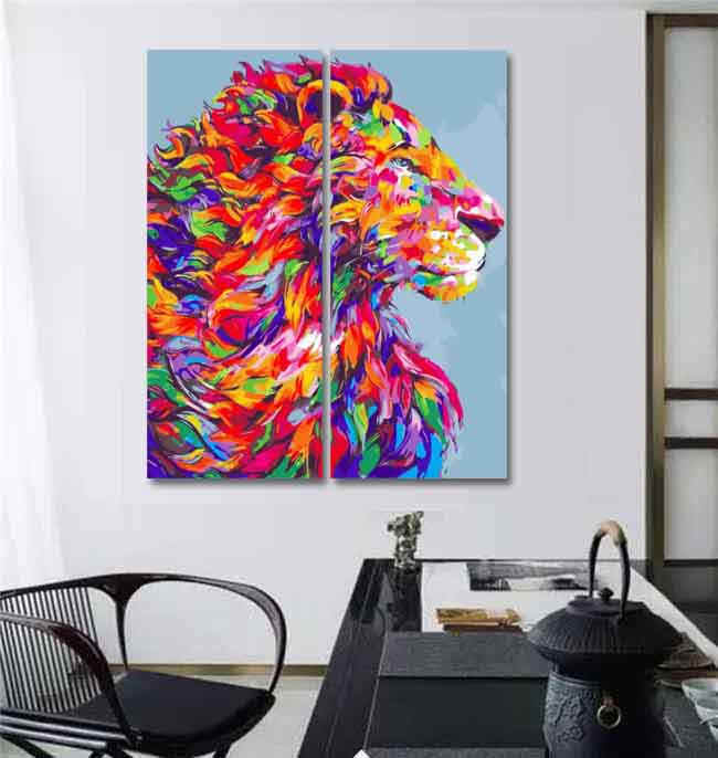 Painting by Numbers Lions Animals Modern animal art Painting 2-Partial