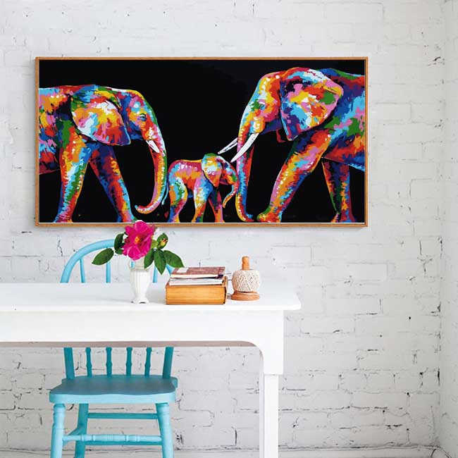 Malen nach Zahlen Elefanten Familie Moderne Tierkunst Malerei