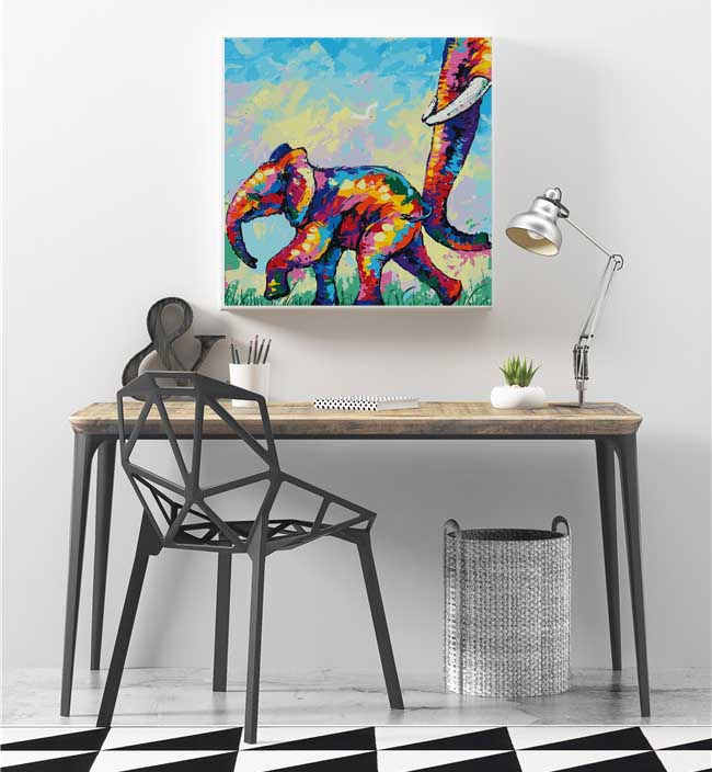 Painting by Numbers Little Elephant with Mother Modern Animal Art