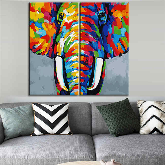 Painting by Numbers Large Elephant Portrait Modern Animal Art - 2 -piece
