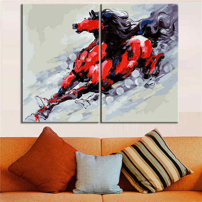 Painting by Numbers Red horse Modern animal art 2-Partial