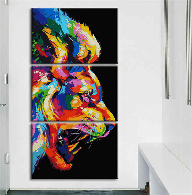Malen nach Zahlen Brüllender Löwe Moderne Tierkunst - 3-teilig (Triptychon)