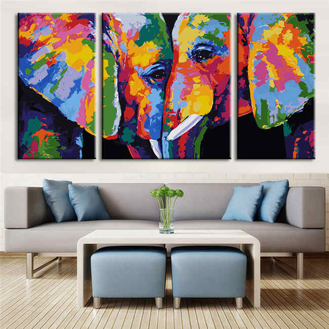 Painting according to numbers 2 elephants Modern animal art - 3 Panel