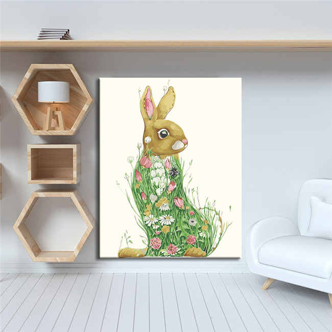 Painting by Numbers Colorful rabbit in green flower dress