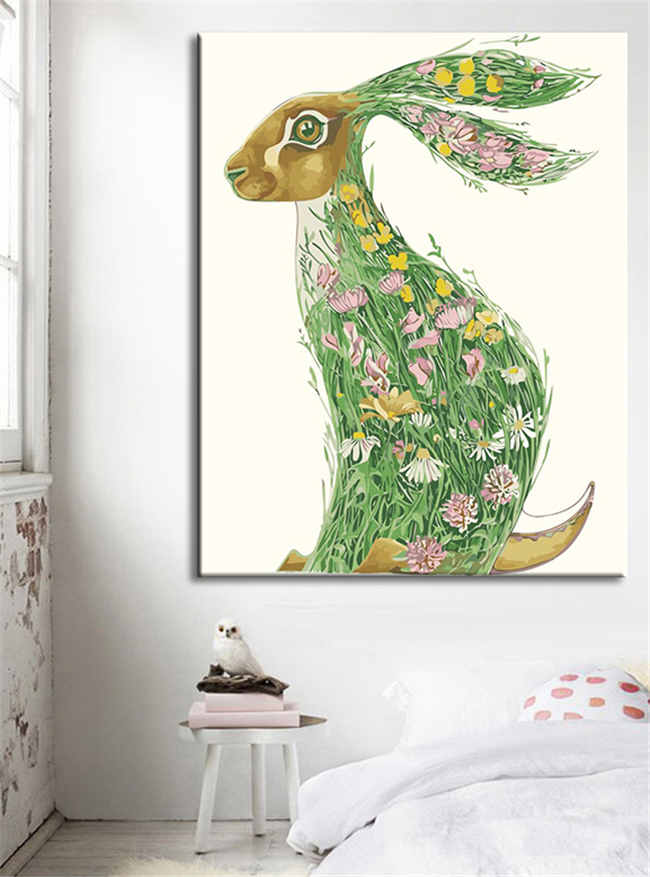 Painting by Numbers Colorful Hare in green flower dress