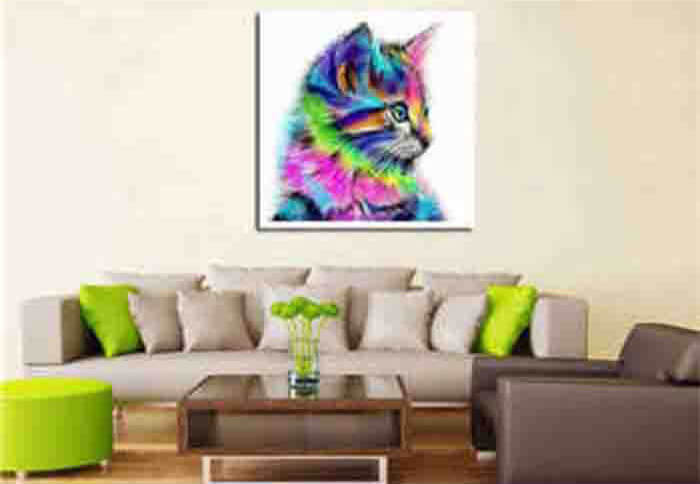 Painting by number cat head in rainbow colors