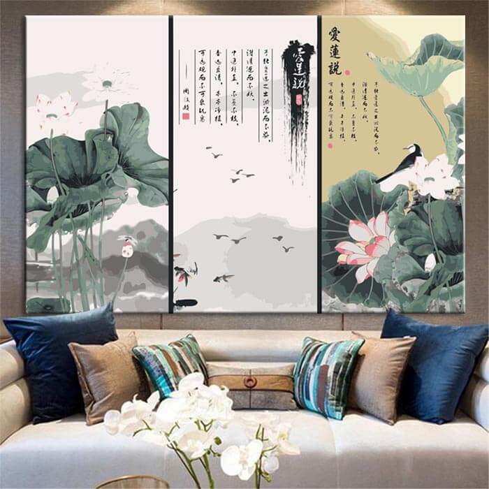 Painting by Numbers japanese still life with flowers triptych