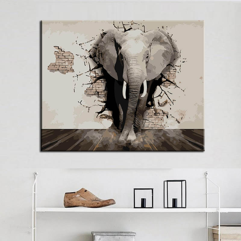 Painting by numbers photo art elephant out of the wall