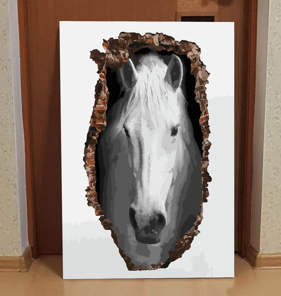 Painting by numbers photo art white horse in the wall