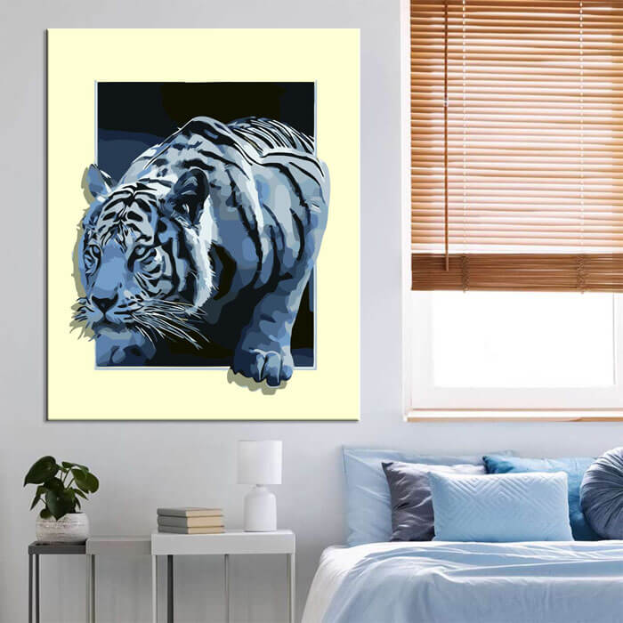 Malen nach Zahlen Kunst 3d schwarz-weiß Tiger schleicht sich an