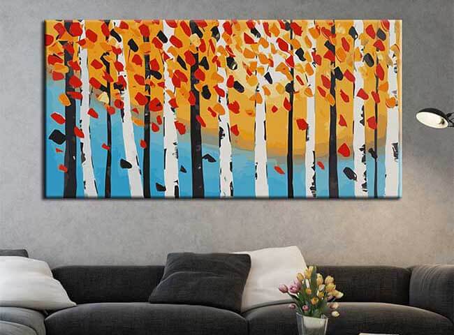 Malen nach Zahlen Kunst Abstrakte Malerei Bäume Blau Orange