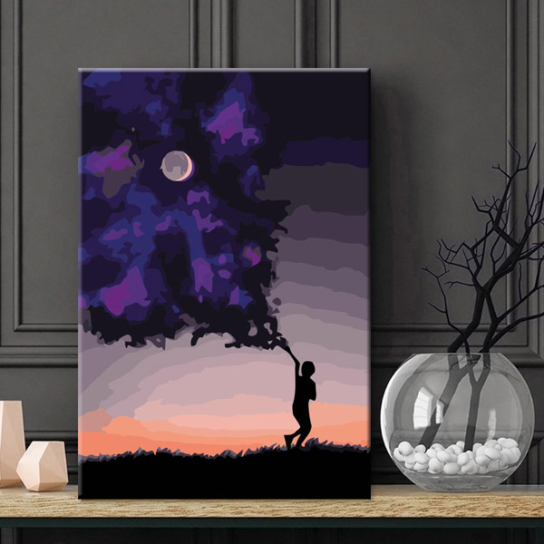 Painting by numbers art picture child with cloud in night mood