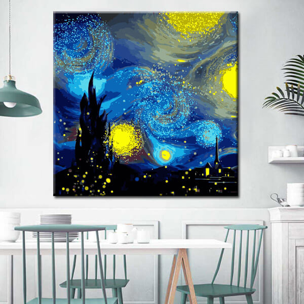 Painting by numbers art abstract art starry night