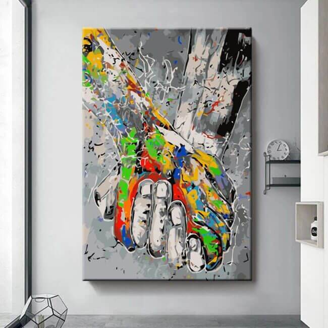Painting by numbers hand in hand abstract art